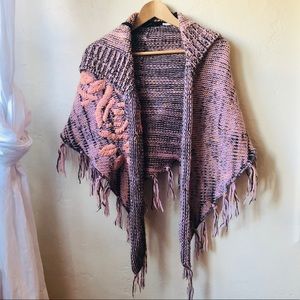 Knit poncho with hood shawl